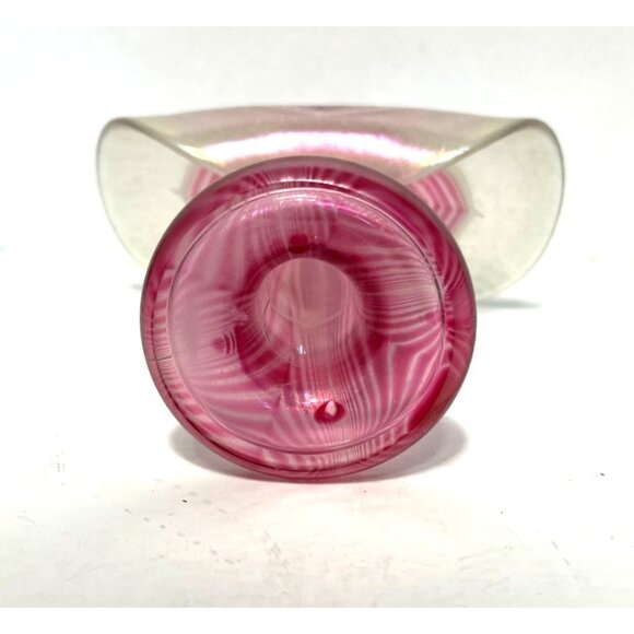 Stuart Abelman Jack-in-the-Pulpit Pulled Feather Iridescent Art Glass Vase 10" H - Picture 8 of 12